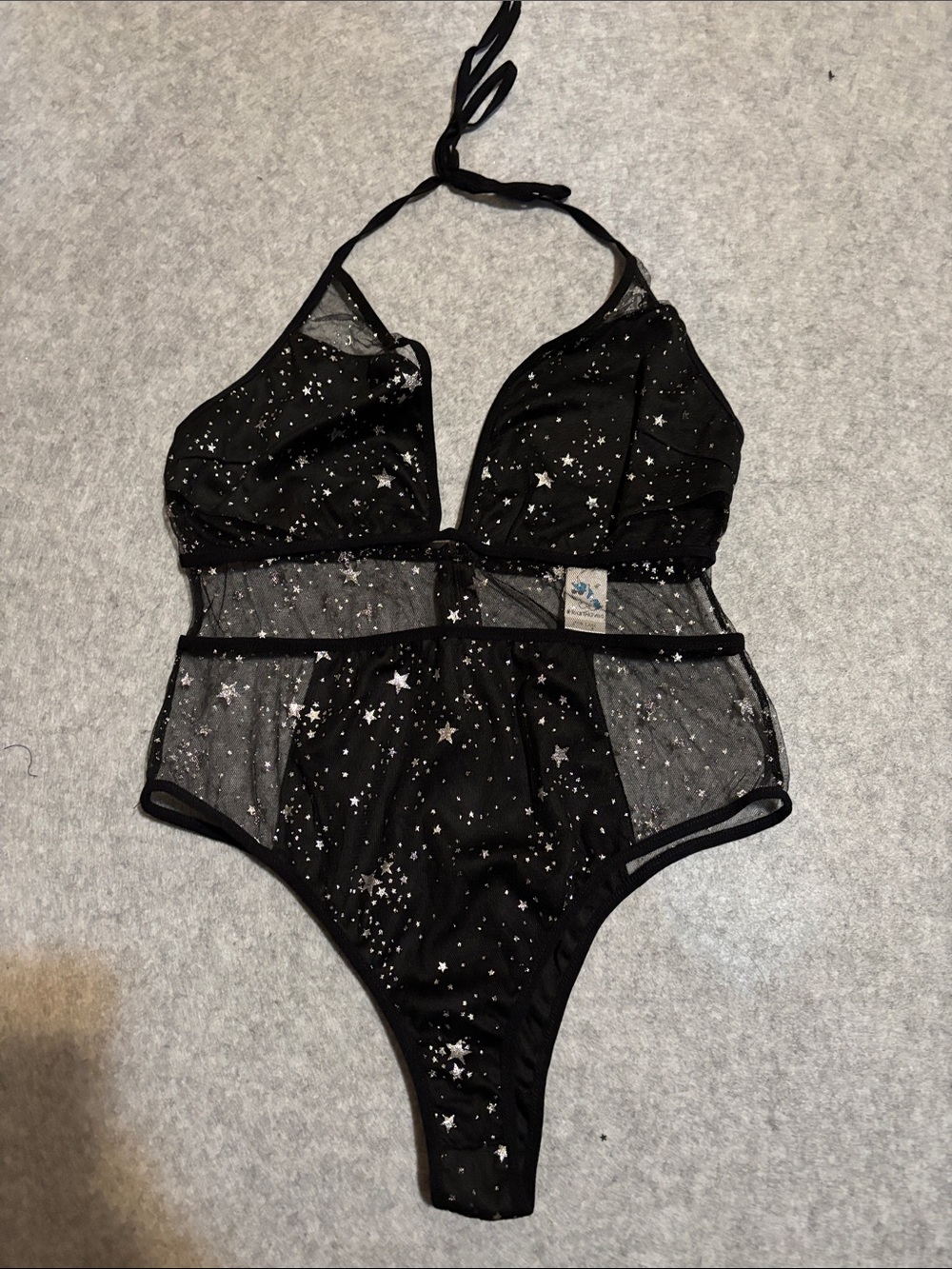 iHeartRaves Shiny Star Mesh Panel Bodysuit One Piece
